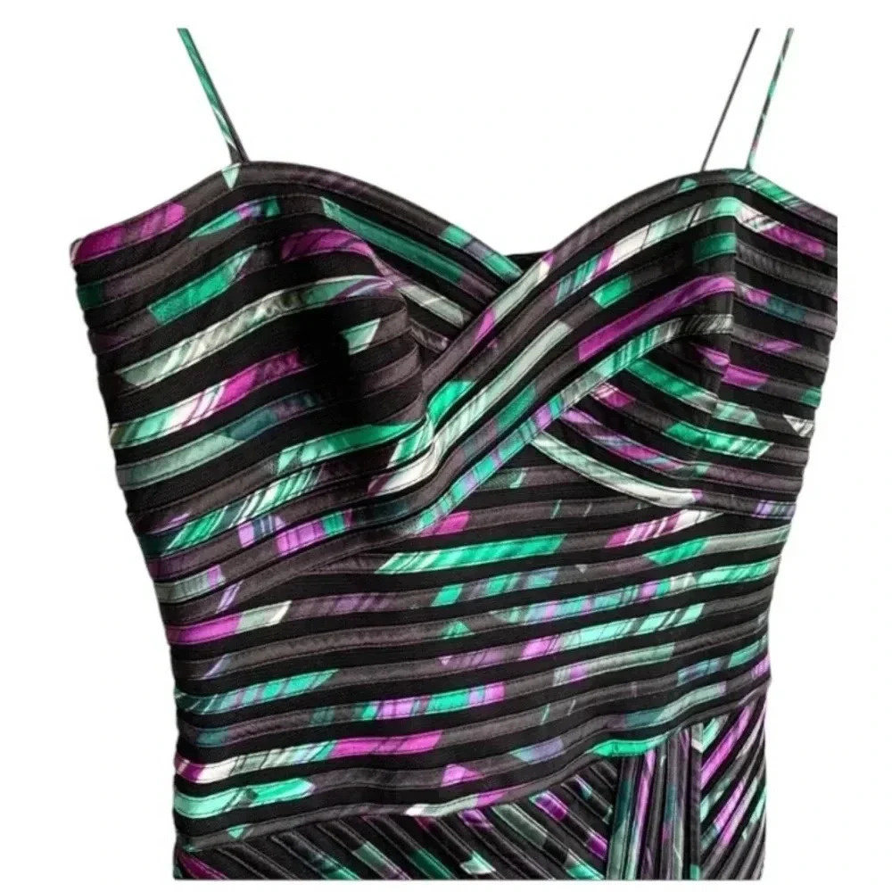 CACHE | Multicolor Sweetheart Spaghetti Strap Mesh Overlay Mini Dress Size 2 - Picture 9 of 12